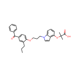 CCCc1cc(C(=O)c2ccccc2)ccc1OCCCn1ccc2c(OC(C)(C)C(=O)O)cccc21 ZINC000040429388