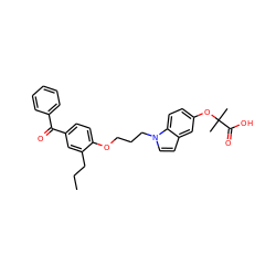 CCCc1cc(C(=O)c2ccccc2)ccc1OCCCn1ccc2cc(OC(C)(C)C(=O)O)ccc21 ZINC000045505696