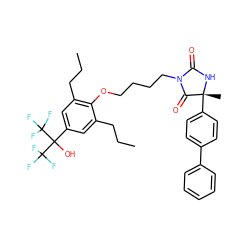 CCCc1cc(C(O)(C(F)(F)F)C(F)(F)F)cc(CCC)c1OCCCCN1C(=O)N[C@](C)(c2ccc(-c3ccccc3)cc2)C1=O ZINC000163909095