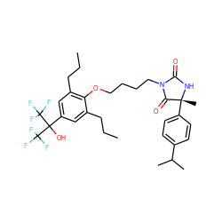 CCCc1cc(C(O)(C(F)(F)F)C(F)(F)F)cc(CCC)c1OCCCCN1C(=O)N[C@](C)(c2ccc(C(C)C)cc2)C1=O ZINC000114059504