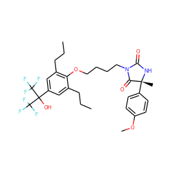 CCCc1cc(C(O)(C(F)(F)F)C(F)(F)F)cc(CCC)c1OCCCCN1C(=O)N[C@](C)(c2ccc(OC)cc2)C1=O ZINC000114059220