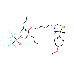 CCCc1cc(C(O)(C(F)(F)F)C(F)(F)F)cc(CCC)c1OCCCCN1C(=O)N[C@](C)(c2ccc(OCC)cc2)C1=O ZINC000114060015