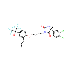 CCCc1cc(C(O)(C(F)(F)F)C(F)(F)F)ccc1OCCCCN1C(=O)N[C@](C)(c2ccc(Cl)c(Cl)c2)C1=O ZINC000114058912