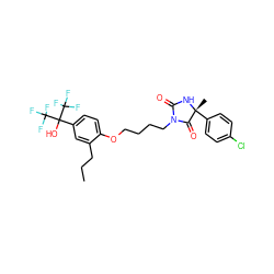 CCCc1cc(C(O)(C(F)(F)F)C(F)(F)F)ccc1OCCCCN1C(=O)N[C@](C)(c2ccc(Cl)cc2)C1=O ZINC000114059051