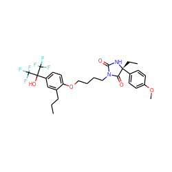 CCCc1cc(C(O)(C(F)(F)F)C(F)(F)F)ccc1OCCCCN1C(=O)N[C@](CC)(c2ccc(OC)cc2)C1=O ZINC000114059777