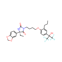 CCCc1cc(C(O)(C(F)(F)F)C(F)(F)F)ccc1OCCCCN1C(=O)N[C@](CC)(c2ccc3c(c2)OCO3)C1=O ZINC000043196248