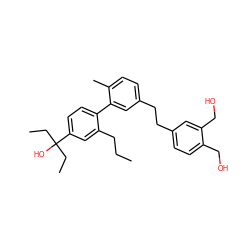 CCCc1cc(C(O)(CC)CC)ccc1-c1cc(CCc2ccc(CO)c(CO)c2)ccc1C ZINC000095555945