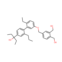 CCCc1cc(C(O)(CC)CC)ccc1-c1cc(OCc2ccc(CO)c(CO)c2)ccc1CC ZINC000034377358