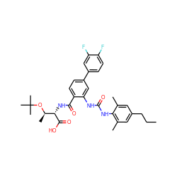 CCCc1cc(C)c(NC(=O)Nc2cc(-c3ccc(F)c(F)c3)ccc2C(=O)N[C@H](C(=O)O)[C@@H](C)OC(C)(C)C)c(C)c1 ZINC000044306420