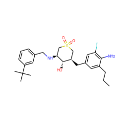 CCCc1cc(C[C@@H]2CS(=O)(=O)C[C@H](NCc3cccc(C(C)(C)C)c3)[C@H]2O)cc(F)c1N ZINC000084669530