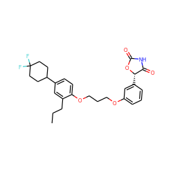 CCCc1cc(C2CCC(F)(F)CC2)ccc1OCCCOc1cccc([C@@H]2OC(=O)NC2=O)c1 ZINC000003971996