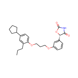 CCCc1cc(C2CCCC2)ccc1OCCCOc1cccc([C@@H]2OC(=O)NC2=O)c1 ZINC000003971984