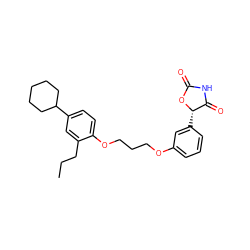 CCCc1cc(C2CCCCC2)ccc1OCCCOc1cccc([C@@H]2OC(=O)NC2=O)c1 ZINC000003971982