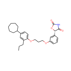 CCCc1cc(C2CCCCCC2)ccc1OCCCOc1cccc([C@@H]2OC(=O)NC2=O)c1 ZINC000012358517