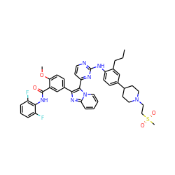 CCCc1cc(C2CCN(CCS(C)(=O)=O)CC2)ccc1Nc1nccc(-c2c(-c3ccc(OC)c(C(=O)Nc4c(F)cccc4F)c3)nc3ccccn23)n1 ZINC000202873026