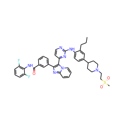 CCCc1cc(C2CCN(CCS(C)(=O)=O)CC2)ccc1Nc1nccc(-c2c(-c3cccc(C(=O)Nc4c(F)cccc4F)c3)nc3ccccn23)n1 ZINC000165098400