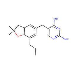 CCCc1cc(Cc2cnc(N)nc2N)cc2c1OC(C)(C)C2 ZINC000029566535