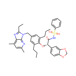 CCCc1cc(Cn2c(CC)nc3c(C)cc(C)nc32)cc(CCC)c1O[C@H](C(=O)NS(=O)(=O)c1ccccc1)c1ccc2c(c1)OCO2 ZINC000049599984