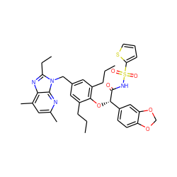 CCCc1cc(Cn2c(CC)nc3c(C)cc(C)nc32)cc(CCC)c1O[C@H](C(=O)NS(=O)(=O)c1cccs1)c1ccc2c(c1)OCO2 ZINC000049605980