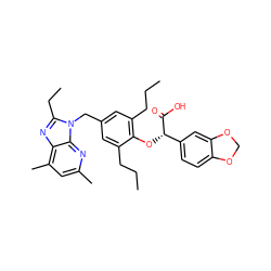 CCCc1cc(Cn2c(CC)nc3c(C)cc(C)nc32)cc(CCC)c1O[C@H](C(=O)O)c1ccc2c(c1)OCO2 ZINC000036238185