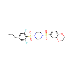 CCCc1cc(F)c(S(=O)(=O)N2CCN(S(=O)(=O)c3ccc4c(c3)OCCO4)CC2)c(F)c1 ZINC000049069878