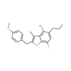 CCCc1cc(F)c2oc(Cc3ccc(OC)cc3)c(C)c2c1O ZINC000034320108