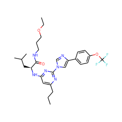 CCCc1cc(N[C@@H](CC(C)C)C(=O)NCCCOCC)nc(-n2cnc(-c3ccc(OC(F)(F)F)cc3)c2)n1 ZINC000036143678