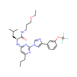 CCCc1cc(N[C@@H](CC(C)C)C(=O)NCCCOCC)nc(-n2cnc(-c3cccc(OC(F)(F)F)c3)c2)n1 ZINC000036143732