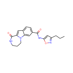 CCCc1cc(NC(=O)c2ccc3cc4n(c3c2)CCCNC4=O)on1 ZINC000147720986