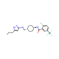 CCCc1cc(NC[C@H]2CC[C@H](NC(=O)c3cc(C(F)(F)F)ccc3Cl)CC2)n[nH]1 ZINC000261120737