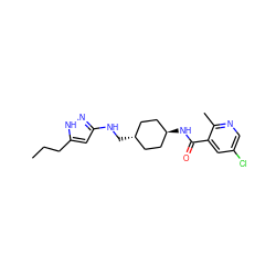 CCCc1cc(NC[C@H]2CC[C@H](NC(=O)c3cc(Cl)cnc3C)CC2)n[nH]1 ZINC000261175822