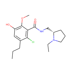 CCCc1cc(O)c(OC)c(C(=O)NC[C@@H]2CCCN2CC)c1Cl ZINC000064453429