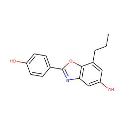 CCCc1cc(O)cc2nc(-c3ccc(O)cc3)oc12 ZINC000013583676