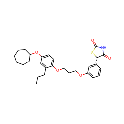 CCCc1cc(OC2CCCCCC2)ccc1OCCCOc1cccc([C@@H]2SC(=O)NC2=O)c1 ZINC000013553661