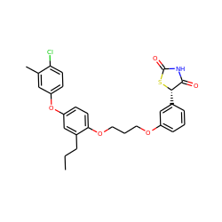 CCCc1cc(Oc2ccc(Cl)c(C)c2)ccc1OCCCOc1cccc([C@@H]2SC(=O)NC2=O)c1 ZINC000012358497