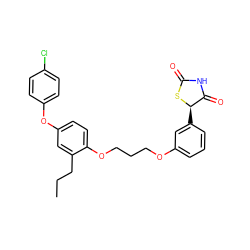 CCCc1cc(Oc2ccc(Cl)cc2)ccc1OCCCOc1cccc([C@H]2SC(=O)NC2=O)c1 ZINC000003817161