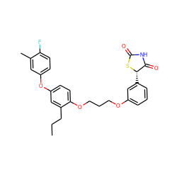 CCCc1cc(Oc2ccc(F)c(C)c2)ccc1OCCCOc1cccc([C@@H]2SC(=O)NC2=O)c1 ZINC000003817163