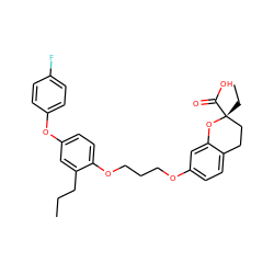 CCCc1cc(Oc2ccc(F)cc2)ccc1OCCCOc1ccc2c(c1)O[C@](CC)(C(=O)O)CC2 ZINC000012358555