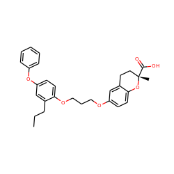 CCCc1cc(Oc2ccccc2)ccc1OCCCOc1ccc2c(c1)CC[C@](C)(C(=O)O)O2 ZINC000012358541