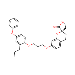 CCCc1cc(Oc2ccccc2)ccc1OCCCOc1ccc2c(c1)O[C@](CC)(C(=O)O)CC2 ZINC000012358551