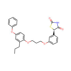 CCCc1cc(Oc2ccccc2)ccc1OCCCOc1cccc([C@H]2SC(=O)NC2=O)c1 ZINC000003817160