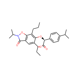 CCCc1cc2c(=O)n(C(C)C)oc2c(CCC)c1O[C@H](C(=O)O)c1ccc(C(C)C)cc1 ZINC000012358599