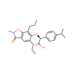 CCCc1cc2c(=O)n(C)oc2c(CCC)c1O[C@H](C(=O)O)c1ccc(C(C)C)cc1 ZINC000012358589