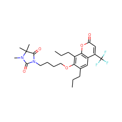 CCCc1cc2c(C(F)(F)F)cc(=O)oc2c(CCC)c1OCCCCN1C(=O)N(C)C(C)(C)C1=O ZINC000116615539