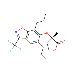 CCCc1cc2c(C(F)(F)F)noc2c(CCC)c1O[C@@](C)(CC)C(=O)O ZINC000012358570