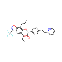 CCCc1cc2c(C(F)(F)F)noc2c(CCC)c1O[C@@H](C(=O)O)c1ccc(CCc2ccccn2)cc1 ZINC000013539332