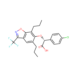 CCCc1cc2c(C(F)(F)F)noc2c(CCC)c1O[C@@H](C(=O)O)c1ccc(Cl)cc1 ZINC000013539316