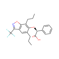 CCCc1cc2c(C(F)(F)F)noc2c(CCC)c1O[C@H](C(=O)O)c1ccccc1 ZINC000013539307