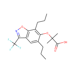 CCCc1cc2c(C(F)(F)F)noc2c(CCC)c1OC(C)(C)C(=O)O ZINC000003964260