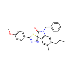 CCCc1cc2c(cc1C)[C@]1(NN=C(c3ccc(OC)cc3)S1)C(=O)N2Cc1ccccc1 ZINC000028824777